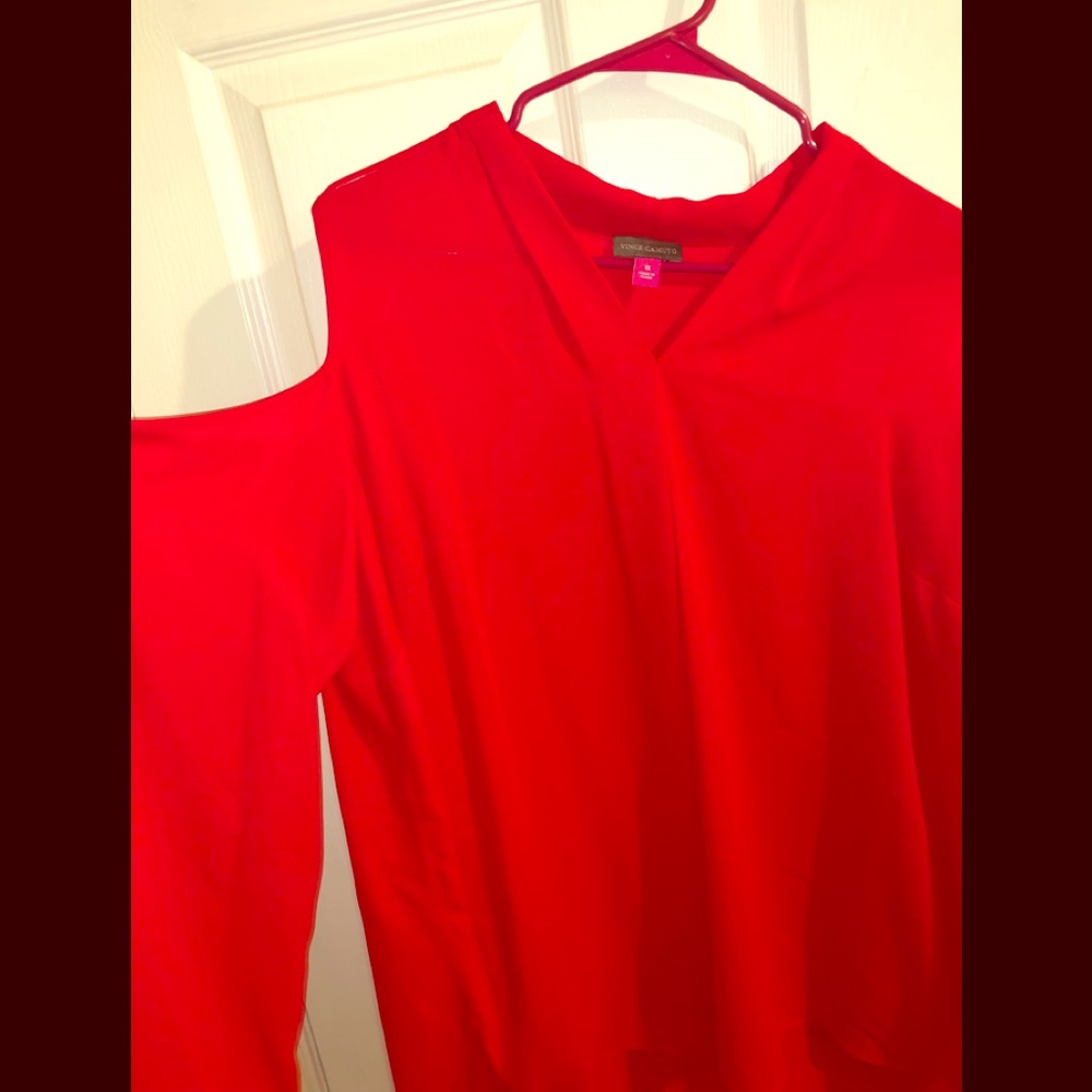 Red cold-shoulder shirt